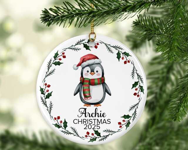 Kids Christmas Decoration, Animals Ornament, Tree Decor, Personalised Name Keepsake, Decors, Xmas Disc, Bauble - image 1
