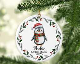 Kids Christmas Decoration, Animals Ornament, Tree Decor, Personalised Name Keepsake, Decors, Xmas Disc, Bauble - thumbnail 1