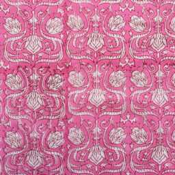 Handmade Lampshade With Indian Block Print Fabric - Floral Pattern On Bright Pink Soft Lighting Accent - thumbnail 4