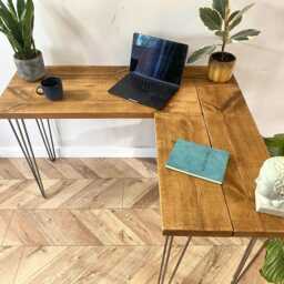 For??t L-Shaped Industrial Rustic Hairpin Leg Desk Table Handcrafted With Solid Wood - thumbnail 3
