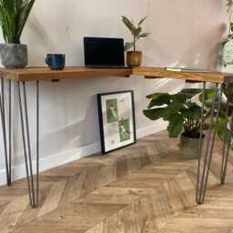 For??t L-Shaped Industrial Rustic Hairpin Leg Desk Table Handcrafted With Solid Wood - thumbnail 2