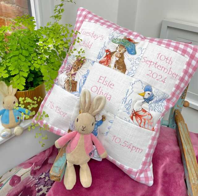 Beatrix Potter?? Personalised Memory Cushion?? - New Baby Cushion Personalized Pillow Peter Rabbit Nursery Decor- Newborn Gift - image 1