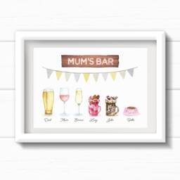 Gift For Mum. Personalised Family Drinks Print. Present Grandma, Grandad, Grandpa, Nain Or Taid - thumbnail 1