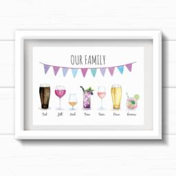 Gift For Mum. Personalised Family Drinks Print. Present Grandma, Grandad, Grandpa, Nain Or Taid - thumbnail 3