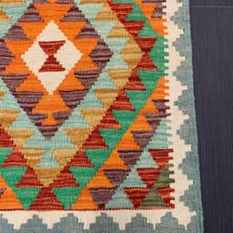 Handmade Kilim Runner, Artisan Afghan Turkish Aztec Sheep Wool Runner Rug 194x63 cm - thumbnail 2