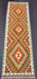 Handmade Kilim Runner, Artisan Afghan Turkish Aztec Sheep Wool Runner Rug 194x63 cm - thumbnail 1