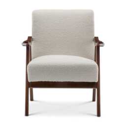 Armchair Boucle Teddy Fabric Mid Century Wooden Beige Accent Chair Cream Vintage Brown Legs Art Deco Padded Seat - thumbnail 3