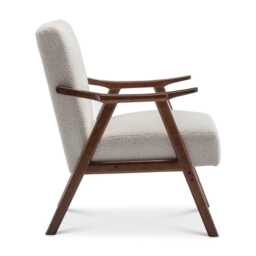 Armchair Boucle Teddy Fabric Mid Century Wooden Beige Accent Chair Cream Vintage Brown Legs Art Deco Padded Seat - thumbnail 1