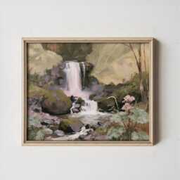 Forest Waterfall Poster, Green Landscape Print, Nature Wall Art, Paper - thumbnail 3