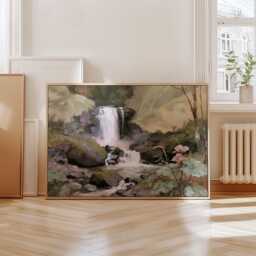 Forest Waterfall Poster, Green Landscape Print, Nature Wall Art, Paper - thumbnail 4