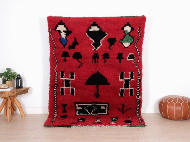 Red Boujaad Rug, Moroccan Rug 5x7 Ft, Authentic Handmade Berber Carpet, Genuine Wool Rug, Area Tapis Berbere, Teppich - image 1