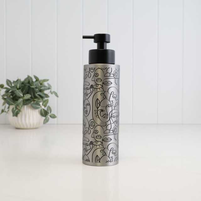 Artistic Wrap Stainless Steel Soap Dispenser - Refillable 500 Ml Pump Bottle Modern Black Line Art Decor Eco Home Accessory - image 1