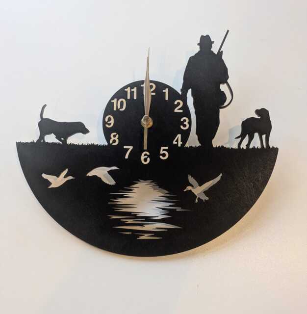 Wall Clock Hunter Wood Gift Non-Ticking Ducks Pheasants Moose Wild Boar - Please Choose Hunting Dog - image 1