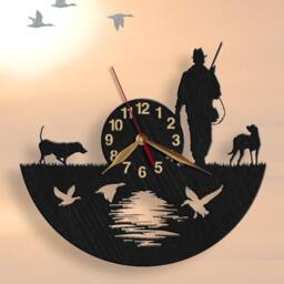 Wall Clock Hunter Wood Gift Non-Ticking Ducks Pheasants Moose Wild Boar - Please Choose Hunting Dog - thumbnail 2
