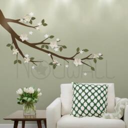 Wall Decal Sticker Magnolia Branch With White 3D Flowers & Sage Green Leaves Flowers Tree Decal Wall Sticker Home Decor - thumbnail 2