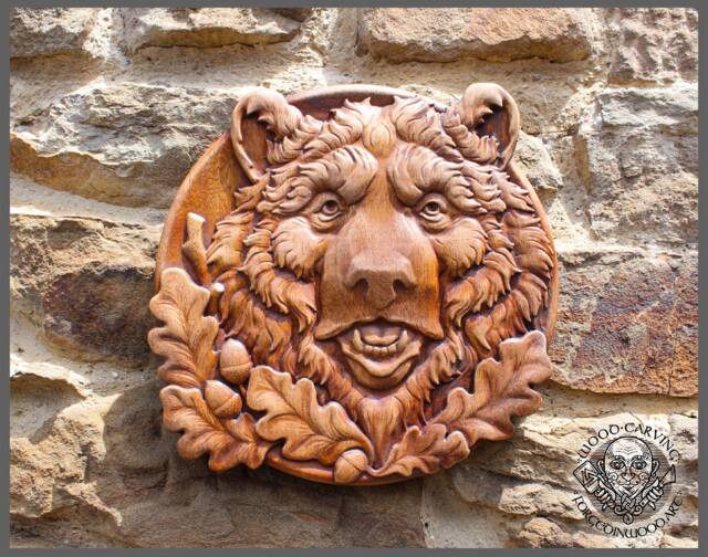 Iroko Wood Carving - Bear Wall Art, Rustic Cabin Decor - image 1