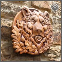 Iroko Wood Carving - Bear Wall Art, Rustic Cabin Decor - thumbnail 2
