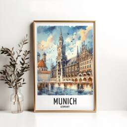 Munich Travel Print - Watercolour Poster Design - Wall Artwork Germany Gifts Home Decor Art Gift German Painting Picture - thumbnail 2