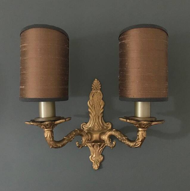 James Hare Orissa Silk Walnut - Handmade, Candle Clip Half Shield Lampshade For Wall Lights - image 1