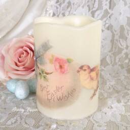 Shabby Chic Easter Flameless Candle Pink Roses & Chick - thumbnail 3