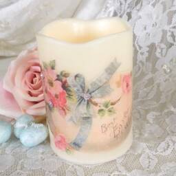 Shabby Chic Easter Flameless Candle Pink Roses & Chick - thumbnail 4