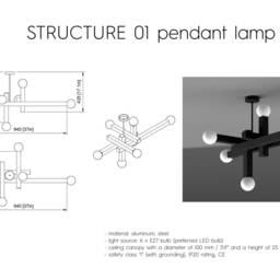 Modern Pendant Lamp Brutalist Geometric Black Aluminum Chandelier - Structure 01 By Balance Lamp - thumbnail 4