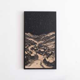 Ski Village Engraved Birch Wood Panel - Winter Block Print Inspired Wall Art, Landscape Illustration Print, Linocut Style Skier Gift - thumbnail 2