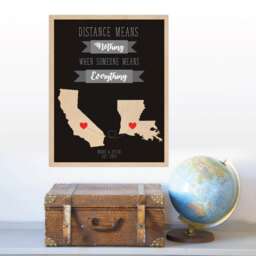 Personalized Gift Long Distance Relationship Map, Means Nothing Print, World Couples Distance Love - thumbnail 1