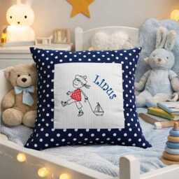 Embroidered Cushion Little Sailor + Name //Light Blue - Navy// 40x40 cm Pillowcase Gift Cuddly Cushion Snuggle Personalized Pillow - thumbnail 1