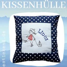 Embroidered Cushion Little Sailor + Name //Light Blue - Navy// 40x40 cm Pillowcase Gift Cuddly Cushion Snuggle Personalized Pillow - thumbnail 4