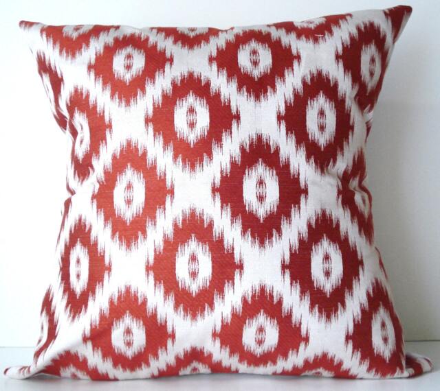 Designer Handmade Pillow Case Red On White Ikat