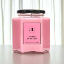 Strawberry Scented Soy Candle, Fruity Scent, Pink Candles Strong Smelling - thumbnail 2