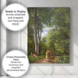 Sunlit Green Forest Path Figures & Dog Romantic Landscape Canvas Wall Art Print Decor Picture Ready To Hang - thumbnail 3