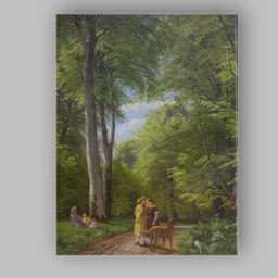 Sunlit Green Forest Path Figures & Dog Romantic Landscape Canvas Wall Art Print Decor Picture Ready To Hang - thumbnail 1