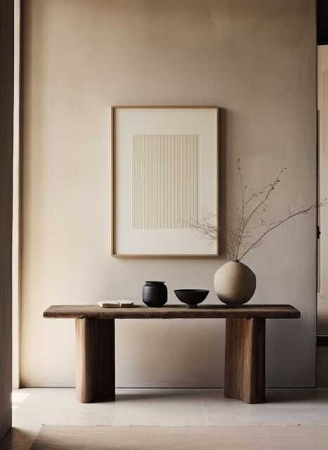 Minimalist Geometric Embroidery Textured Art Framed Modern Textile Wall Hanging, Oak Tapestry, Neutral Tones Zen Artwork - image 1