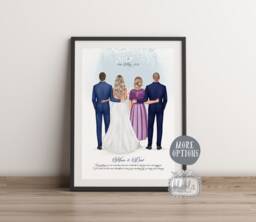 Personalised Parents Of The Bride Gift, Custom Bride, Groom & Portrait Art, Mother Custom, Bridal Drawing - thumbnail 1