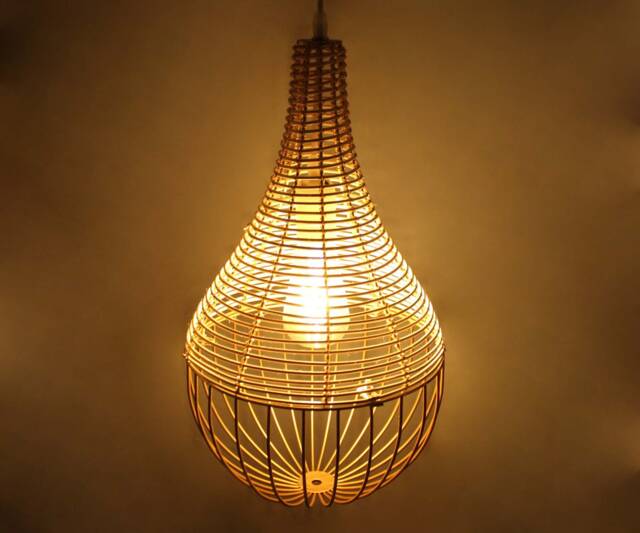 Handwoven Rattan Pendant Light, Golden Steel Frame - image 1