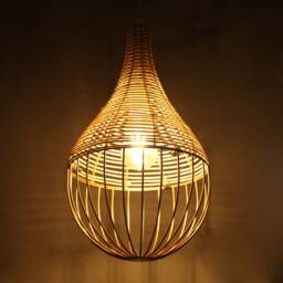 Handwoven Rattan Pendant Light, Golden Steel Frame - thumbnail 3