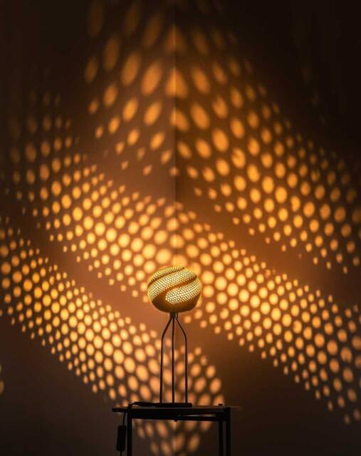 Gourd Table Lamp, Moroccan Turkish Style, Acacia Wood Base - image 1