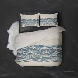 3D Wave Bedding Set, Blue Japanese Doona Cover - thumbnail 3