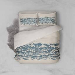 3D Wave Bedding Set, Blue Japanese Doona Cover - thumbnail 2