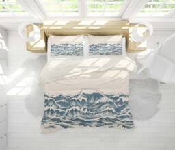 3D Wave Bedding Set, Blue Japanese Doona Cover - thumbnail 1
