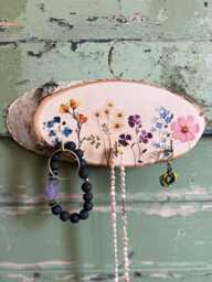 Vintage Flowers, Wildflower Key Rack/Kitchen Accessory Towel Wall Hook Jewelry Holder Herbarium With Four Hooks - thumbnail 1