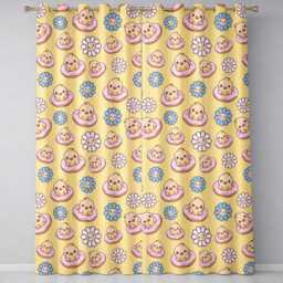 Kawaii Chick Sitting On Donut With Flowers Seamless Pattern Yellow Background Readymade Eyelet Ring Top Thermal 100% Blackout Curtains - thumbnail 2