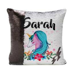Unicorn Pillow, Reversible Sequins Cushion Cover, Unicorn Mermaid, Personalised Sequin, Special Needs, Autism Calming Fantasy Pillow - thumbnail 2