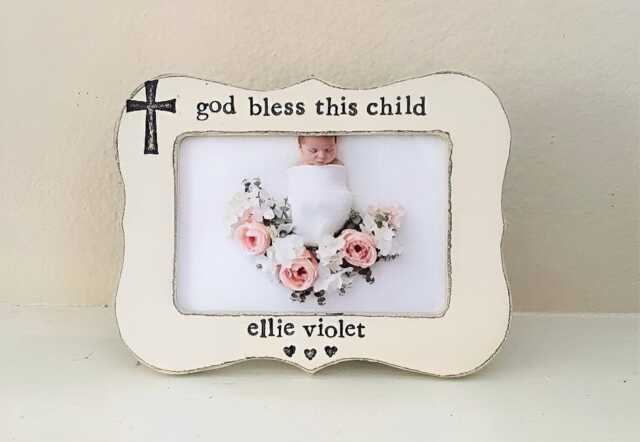 Personalized Baptism Picture Frame God Bless This Child Gift - image 1