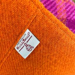 Orange & Pink Tartan Harris Tweed Footstool With Tiny Dark Wooden Legs - thumbnail 2