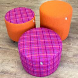 Orange & Pink Tartan Harris Tweed Footstool With Tiny Dark Wooden Legs - thumbnail 4