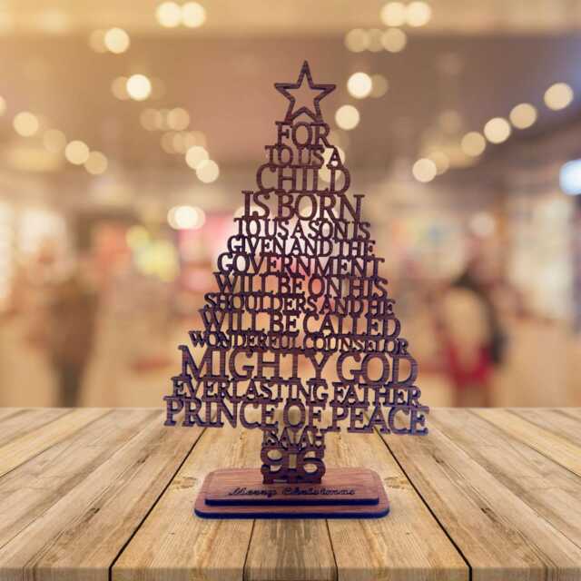 Christian Christmas Tree Isaiah 96 Bible Verse Unto Us A Child Is Born Faith Ornaments Wood Handmade Decoration Table - image 1