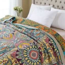 Boho Floral Cotton Gauze Bedspread Reversible Summer Quilt - thumbnail 2